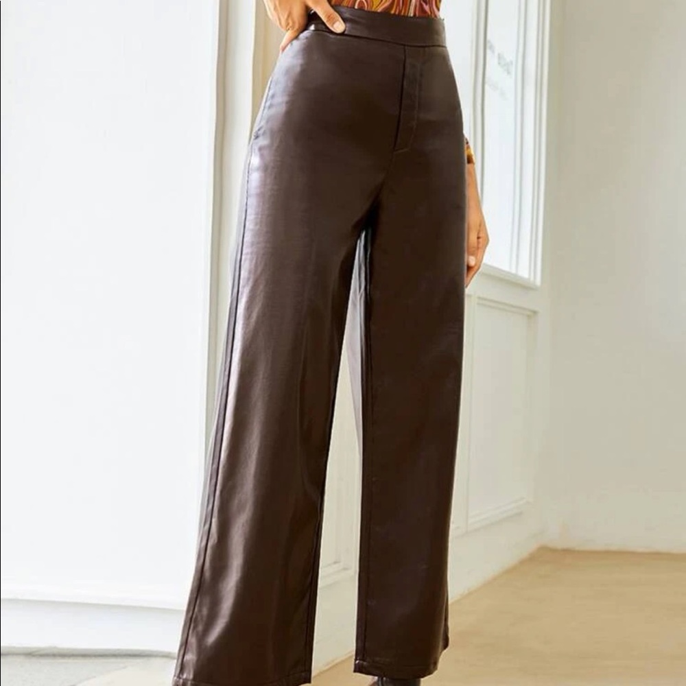 Small faux brown leather pants